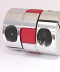 3mm to 3mm Jaw Type Flexible Coupling D20-L25 with aluminum body and red insert for secure transmission.