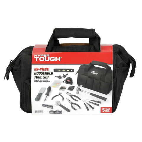 89-Piece Black Household Tool Set With 12 Pocket Tool Bag For Home DIY Projects And Everyday Repairs on display.