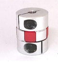 22mm to 12mm Jaw Type Flexible Coupling D40-L66 shown with aluminum construction and red accents.
