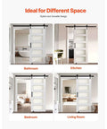 Sliding Barn Door 32x84 Modern Farmhouse Vibe With Glass Panel And MDF Core Includes Hardware Kit Water Resistant PVC Coating Easy Install H Frame Smooth Glide For Living Spaces in bathroom, kitchen, bedroom, and living room