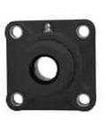 Front view of 20mm 4-bolt narrow plastic flange bearing single unit with set screw stainless insert black housing open cover and back seal.