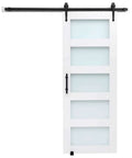 Sliding Barn Door 32x84 Modern Farmhouse Vibe With Glass Panel And MDF Core Includes Hardware Kit Water Resistant PVC Coating Easy Install