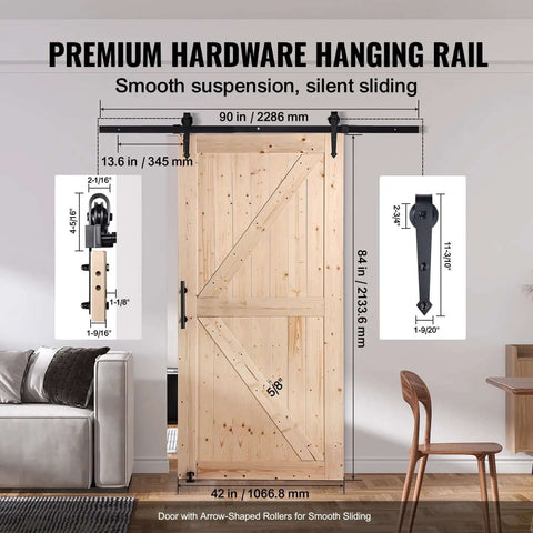 42 Inch By 84 Inch Sliding Barn Door With Hardware Kit Smooth And Quiet Operation Includes 8 In 1 Floor Guide And Handle