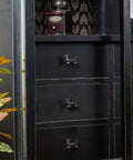 Black cabinet with Two Piece Vintage Dachshund Cabinet Pulls Set Decorative Metal Knob Handles for Doors Cabinets and Drawers installed
