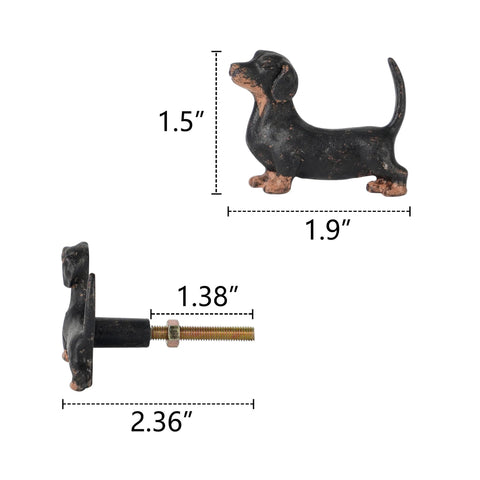 Dimensions of Two Piece Vintage Dachshund Cabinet Pulls Set Decorative Metal Knob Handles