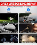 Image showing daily life bonding repair uses of Clear Two Part Epoxy Glue For Plastic Metal Wood Ceramic And More, including fishing rod repair.