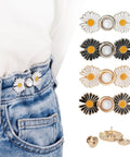 Daisy Flower Jeans Button Tightener For Loose Jeans Adjustable No Sew No Tools Pins Detachable And Reusable Instant Waist Fix Fits Most Jeans 4 Sets By TOOVREN installed on jeans.