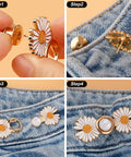 Daisy Flower Jeans Button Tightener For Loose Jeans Adjustable No Sew No Tools Pins Detachable And Reusable Instant Waist Fix Fits Most Jeans 4 Sets By TOOVREN step-by-step installation on denim