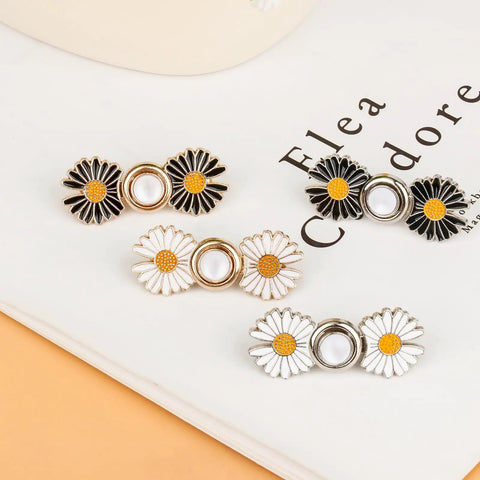 Daisy Flower Jeans Button Tightener For Loose Jeans Adjustable No Sew No Tools Pins Detachable And Reusable Instant Waist Fix 4 Sets