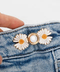 Daisy Flower Jeans Button Tightener For Loose Jeans Adjustable No Sew No Tools Pins Detachable And Reusable Instant Waist Fix Fits Most Jeans 4 Sets By TOOVREN installed on denim