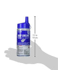 Dark blue marking chalk delivers clear, bold snap lines with an ultra-fine semi-permanent formula for construction, woodworking and fabrication; durable 10.5 oz bottle with an easy-fill nozzle for quick, spill-free refills.