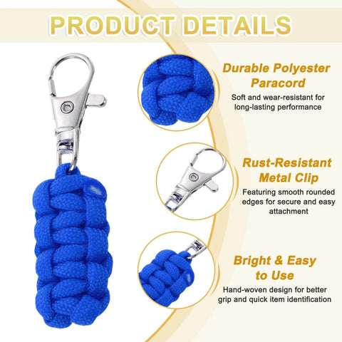 Paracord Zipper Pulls 80mm Polyester Replacement With Metal Clasp 6 Pack Dark Blue For Backpacks Luggage Clothing, product details on durability, clip, and design