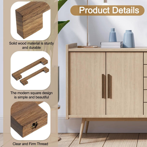 Eight Piece Solid Wood Drawer Pulls With Screws In Dark Walnut Finish showcased on a modern cabinet.