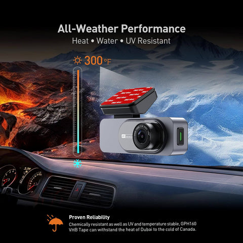 Heavy Duty Double Sided Adhesive Pads for Dash Cam Mounts 2.2 x 2.2 Inches, 6 Pack, shown installed on dashboard