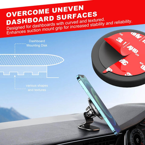 Heavy Duty Double Sided Mounting Tape 40 Piece Pack in use with phone holder on dashboard showcasing waterproof pads