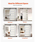 Sliding Barn Door 42 By 84 Inch With Glass Panels Durable MDF Core Includes Hardware Kit Water Resistant PVC Coating Easy Installation
