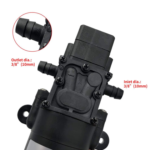 DC 12V Diaphragm Pump, Self-Priming Sprayer Pump, 1.2 GPM 87 PSI Pressure Switch Adjustable water pump outlet and inlet