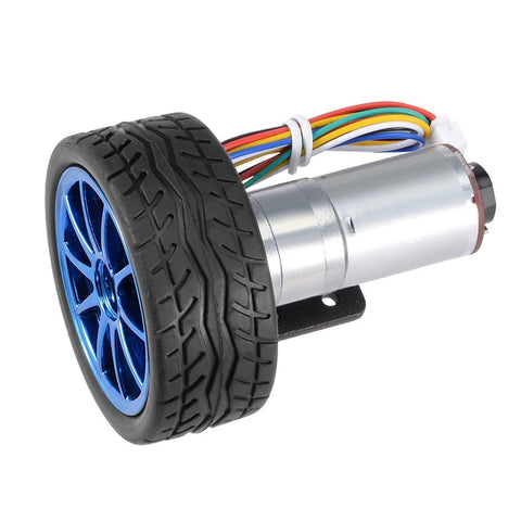 DC 12V Encoder Gear Motor 65mm Full Metal Geared Motor with Mount Bracket and Wheel Kit, ideal for smart car projects, side view