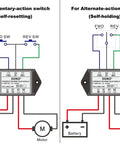 Wiring diagram for Forward and Reverse Relay Module for Motor/Linear Actuator, Reversing Relay Module (DC 12V) with different switch options.