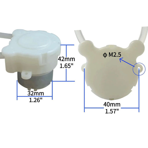 Dimensions of DC 5V micro peristaltic pump small flow metering self-priming pump for pumping oil machine, pumping hand sanitizer