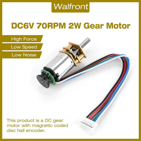 DC 6V 2W Micro Speed Reduction Motor Mini Motor with Magnetic Coded Disc Hall Encoder (70RPM) with wires visible