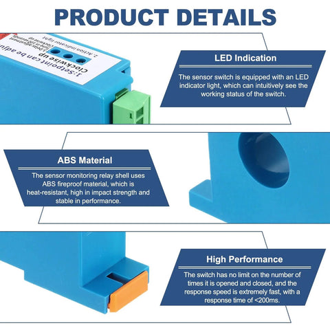 Product details showing Compact DC Current Switch 8 To 35V 0 To 300A Sensing Relay With Adjustable Normally Open Or Normally Closed Output