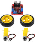 Two Sets DC Gearbox TT Motors With 200 RPM Output At 3 To 6 V And 1 To 48 Gear Reduction, includes L298N Motor Drive Controller Board
