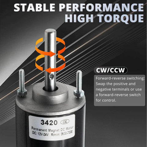 High Torque DC Motor 12V/24V 30W - 3500/7000RPM Permanent Magnet Electric Motor with Cable Connector, threaded shaft close-up.