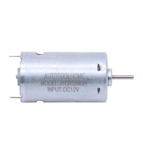 6-12V Mini DC Motor High Torque Gear for Traxxas R/C and Power Wheels PCB DIY Electric Drill, silver metal casing, side view.
