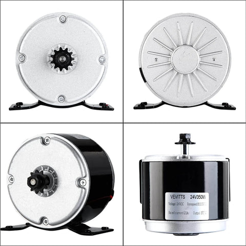 Small Brushed Permanent Magnet Electric Motor for E Scooter Drive Speed Control 24V 350W 3000RPM, various angles shown.