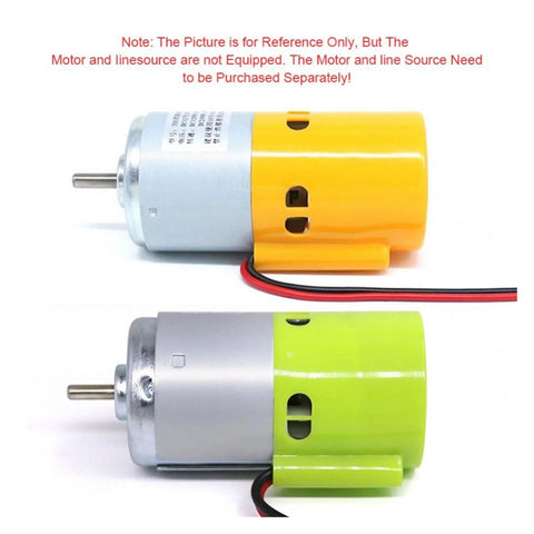Image showing DC motors with orange and green protective dust covers for DC motors Type B, highlighting compatibility with 775 to 895 models.