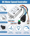 4 Pack High Torque Dc Motor, 3500-7000 RPM, 12 V/24 V Permanent Magnet, Gt2 Synchronous Wheel 8mm Bore Aluminum Timing Pulley with Belt, Dc Motor Speed Controller box, connectors, and knob layout displayed