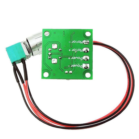 DC Motor Speed Controller 1.8V To 15V 2A PWM Variable Regulator with green circuit board and wiring