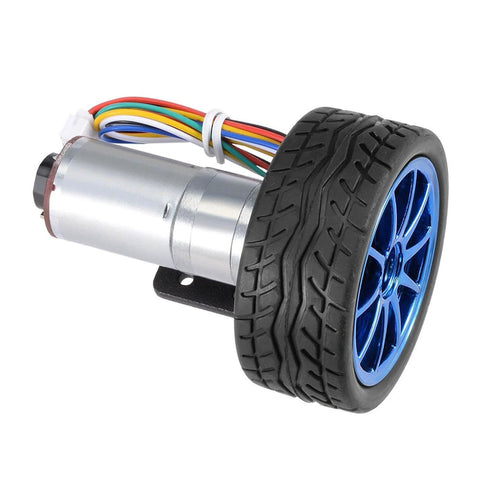 DC12V Encoder Gear Motor with Mounting Bracket, 65mm Magnetic Motor for Smart Car Robot Model DIY(130RPM),Geared Motor with tire