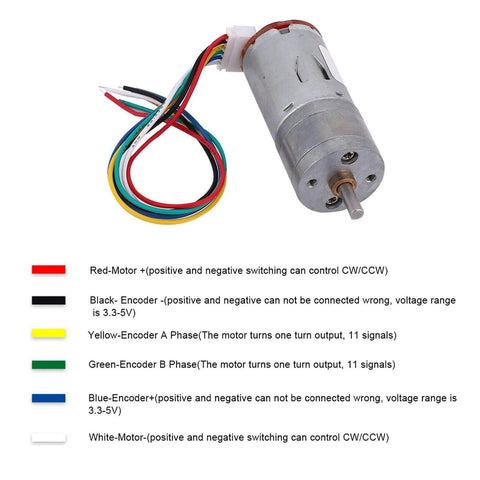 DC12V Encoder Gear Motor with Mounting Bracket, 65mm Magnetic Motor for Smart Car Robot Model DIY(130RPM), color-coded wires visible.