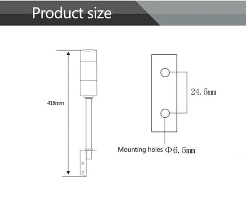 Industrial DC12V LED Signal Tower Light With L Shaped Base product dimensions and mounting hole specifications diagram