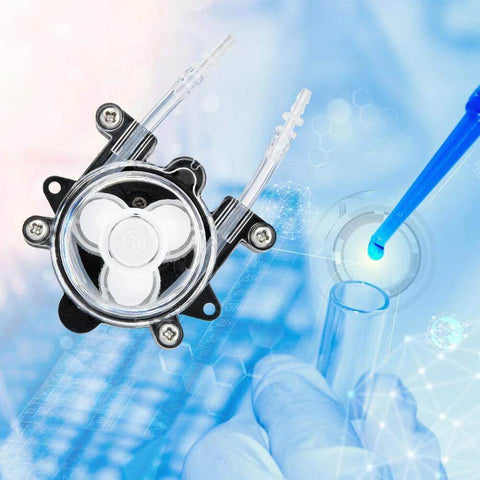 Peristaltic Pump,DC12V Mini Peristaltic Pump for Laboratory Bioengineering G528 with test tube in biotech lab background