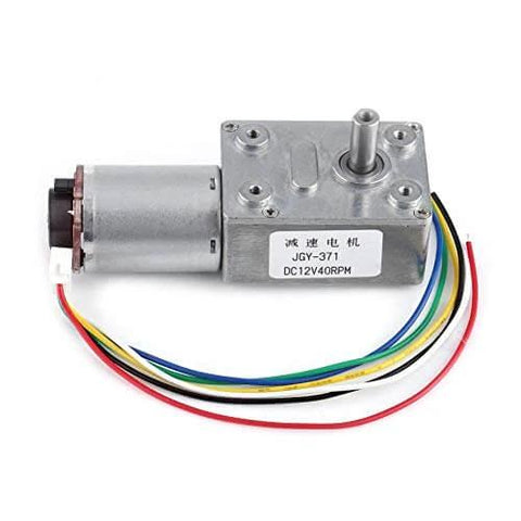 Gear Reduction Motor, DC 12V High Geared Motor Reduction Motor with Encoder Srong Self Locking, Motor Worm, with Stable and Performance(40RPM), side view