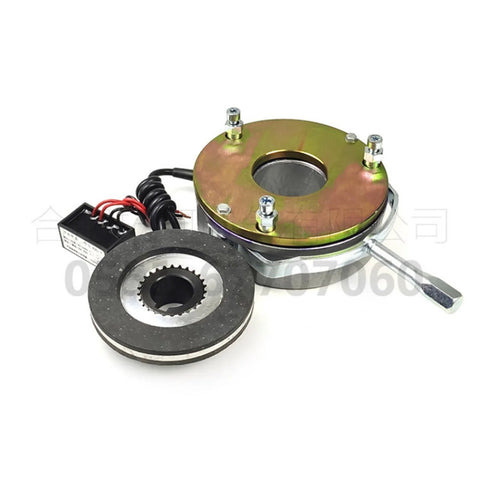 Power-off electromagnetic brake for DC 99V systems delivers 15 Nm holding torque at 50W, shaft D24.8mm, OD 128.5mm