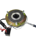 Power-off electromagnetic brake for DC 99V systems delivers 15 Nm holding torque at 50W, shaft D24.8mm, OD 128.5mm, top view.