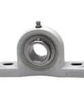 Front view of single 30mm pillow block bearing with stainless steel set screw style and white plastic housing for linear slide units and shaft support