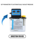 Front view of DCR-50 220V Automatic Electromagnetic Lubrication Oil Pump with control panel and 1L tank for CNC systems