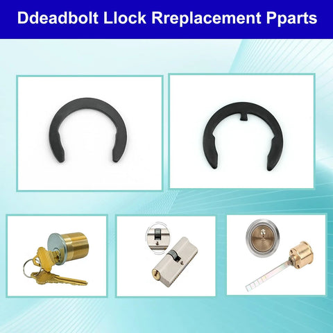 Ultimate 120 Piece Deadlock Plug Retainer Clips Kit For Kwikset And Schlage Locks shown with lock cylinder images