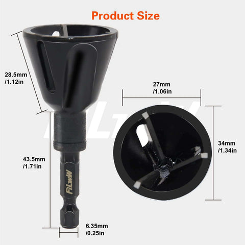 Pro Grade Deburring External Chamfer Tool With Tungsten Carbide Blades close-up view showing measurements and hex shank