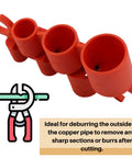 Deburring Pipe And Depth Gauge Tool For Copper CPVC PEX PE RT And HDPE Tubing Six Size Range 1/4 To 1 Inch, tool close-up