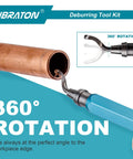 Deburring Tool Kit With 11 High Speed Steel Blades And 360 Degree Rotary Head for smoothing copper pipe edges, close-up view.