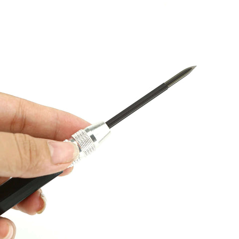 3 Piece Scraper Deburring Tool Set With Adjustable Trimming Blade close-up showing triangular blade and steel handle.