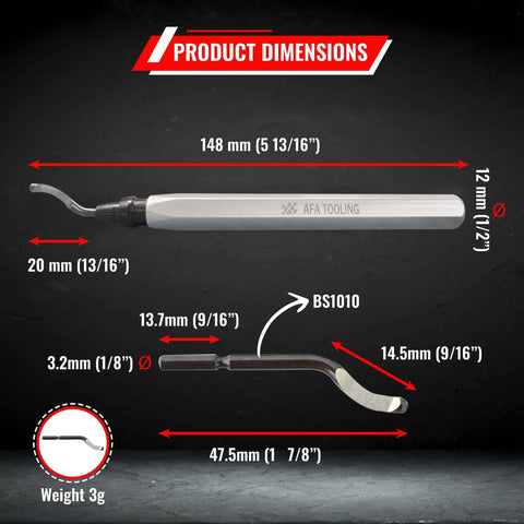 Deburring Tool With Micro Polished Anodized Aluminum Handle And High Speed Steel M2 Blades For Metal PVC Copper Pipe Plastic Resin And 3D Printed Edges dimensions and specifications