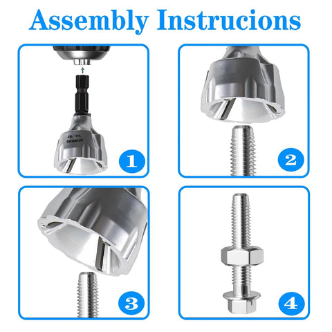 Assembly instructions for Heavy Duty Deburring Chamfer Tool With Tungsten Carbide Blades And Fast Hex Shank on metal bolt.