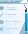 Deburring Tool With 12 High Speed Steel Blades Blue Handle For Metal Plastic Resin PVC And 3D Printed Edges details image